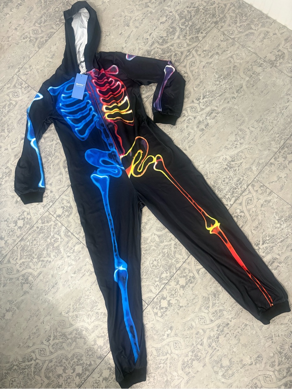 NEW Skeleton Hooded Onesie | Black & Neon | SZ 8 / 9 Kids